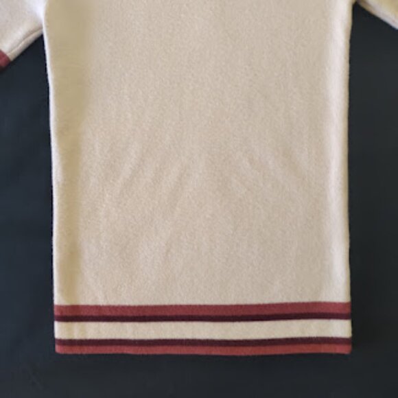 BOHME | Beige Short Sleeve Sweater Knit Top Varsity-Style Stripe Trim Shirt S - Picture 5 of 10